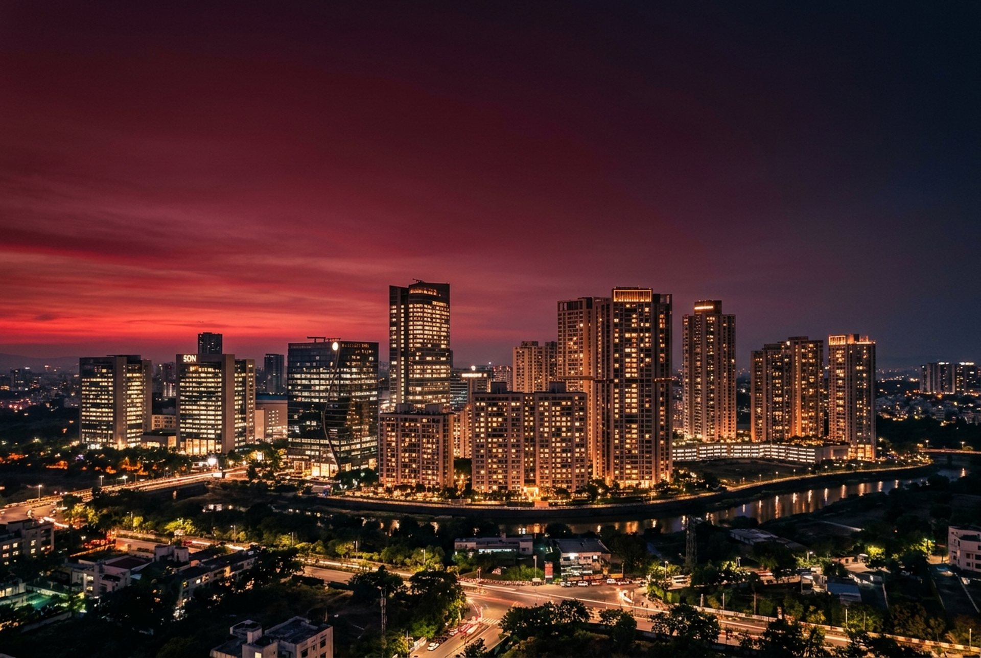 Pune skyline at dusk